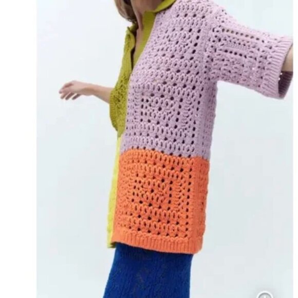 EUC Zara Oversized Colorblock Chunky Knit Polo - Size Small - Picture 3 of 10